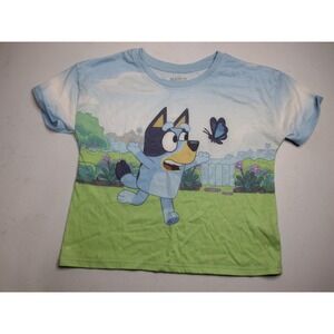 Bluey Kids T Shirt Size 6 Cartoon Character‎ Blue Butterfly Garden Graphic Tee